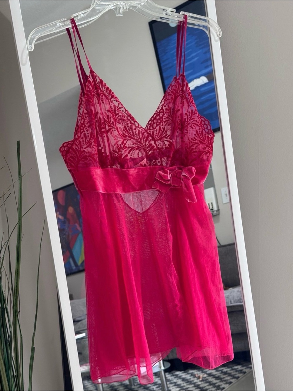 Vintage Victoria’s Secret Angels Red Velvet Lace Babydoll Set Medium